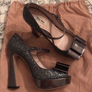 MIU MIU Sparkle Mary Jane heels size 37